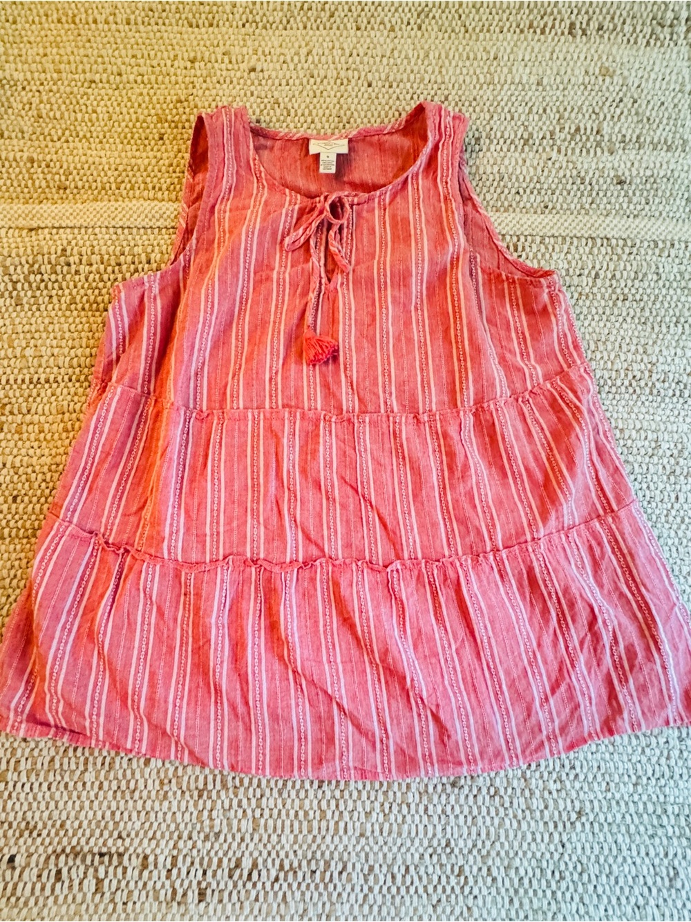 St. John’s Bay Red Stripe 100% Cotton Tiered Tank Top Small Boho